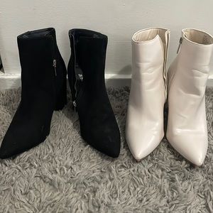 2 pairs of black & cream block heel ankle booties